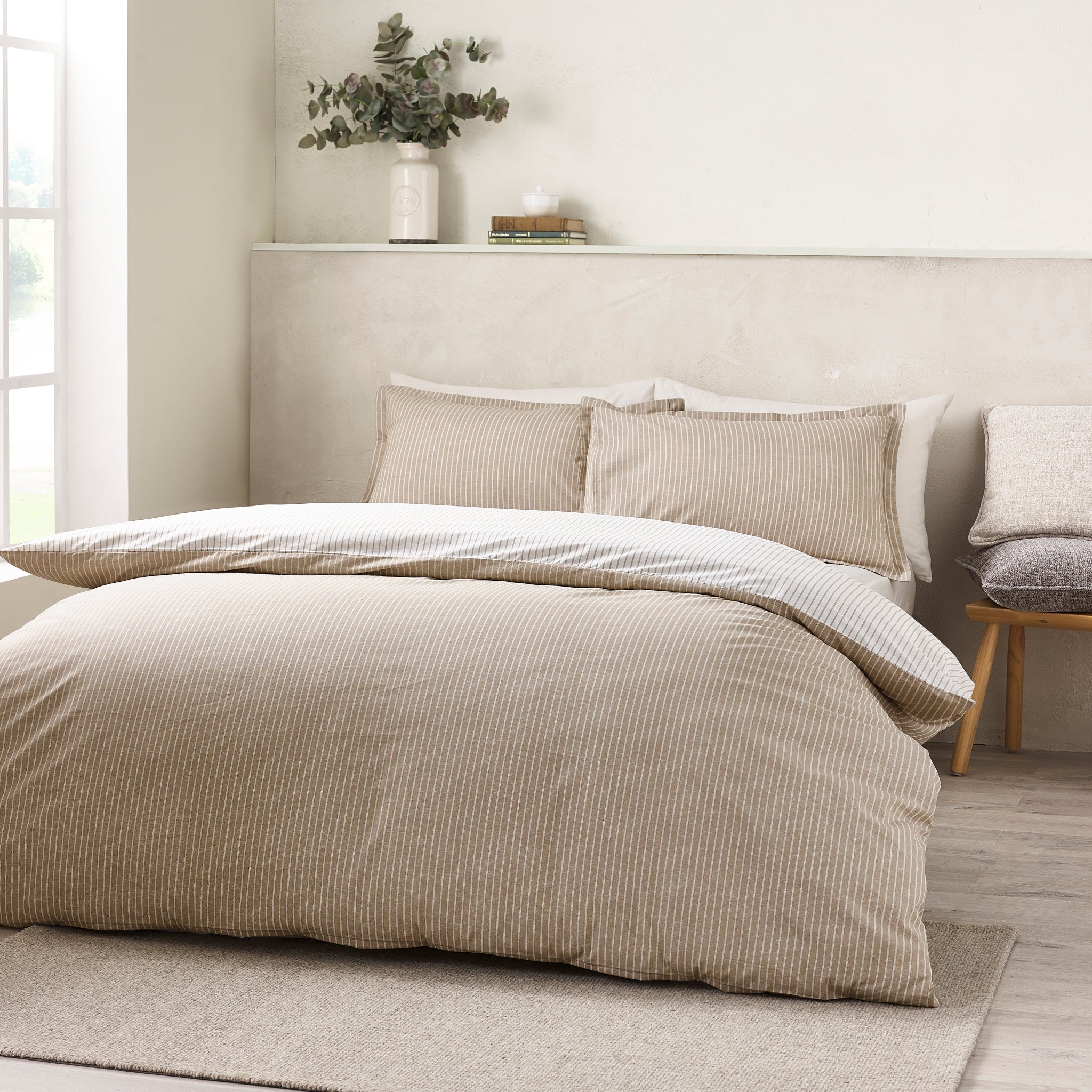 Catherline Lansfield Oxford Pinestripe Natural Duvet Set Super King - Oxford Pinestripe Natural Duvet Set Super King Sterling Home 4