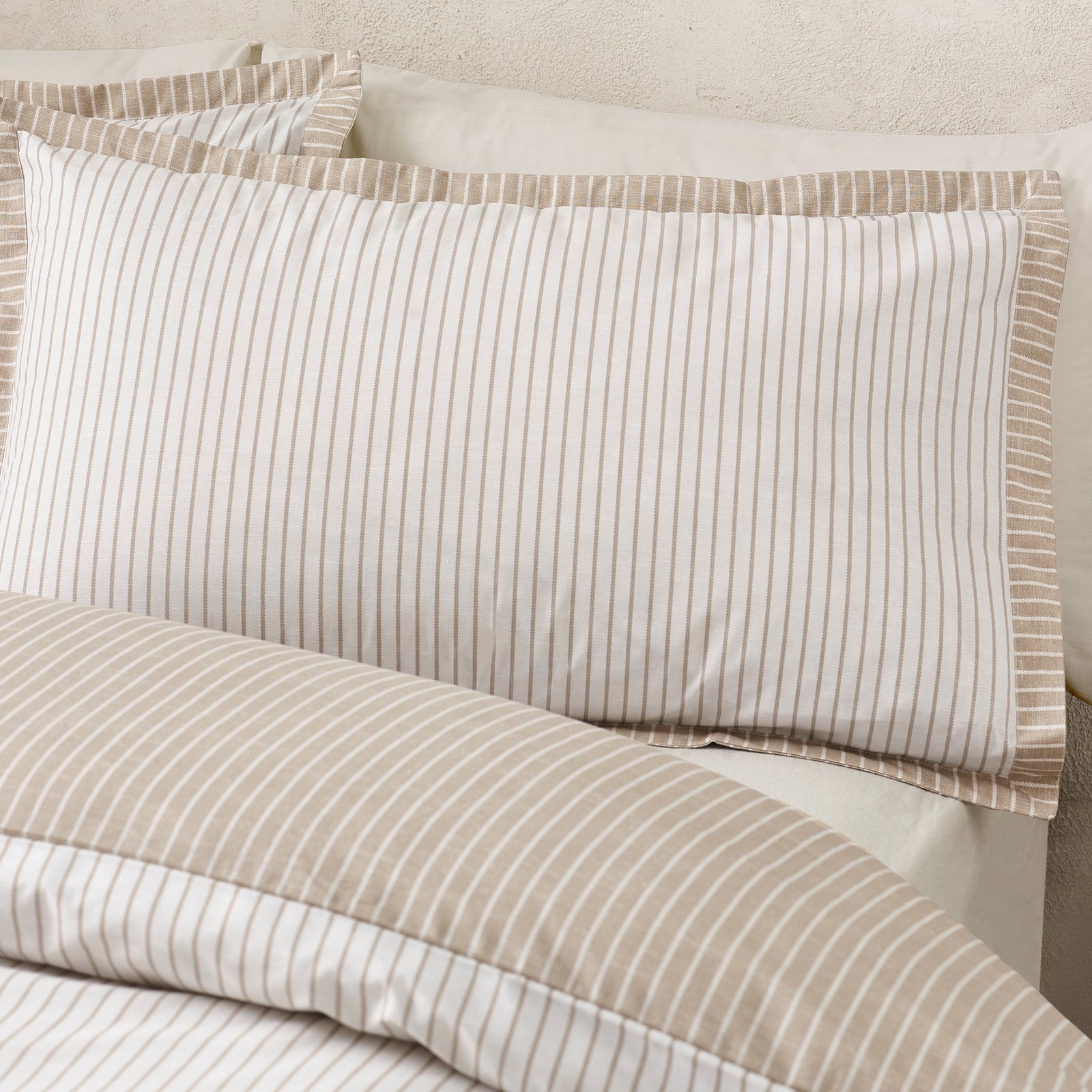 Catherine Lansfield Oxford Pinestripe Natural Duvet Set - Oxford Pinestripe Natural Duvet Set Super King Sterling Home 3