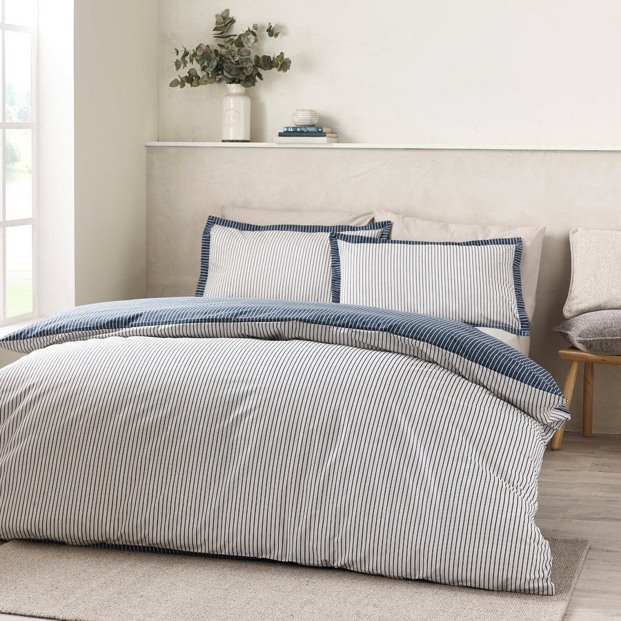 Catherine Lansfield Oxford Pinestripe Navy Duvet Set Super King - Oxford Pinestripe Navy Duvet Set Super King Sterling Home 1