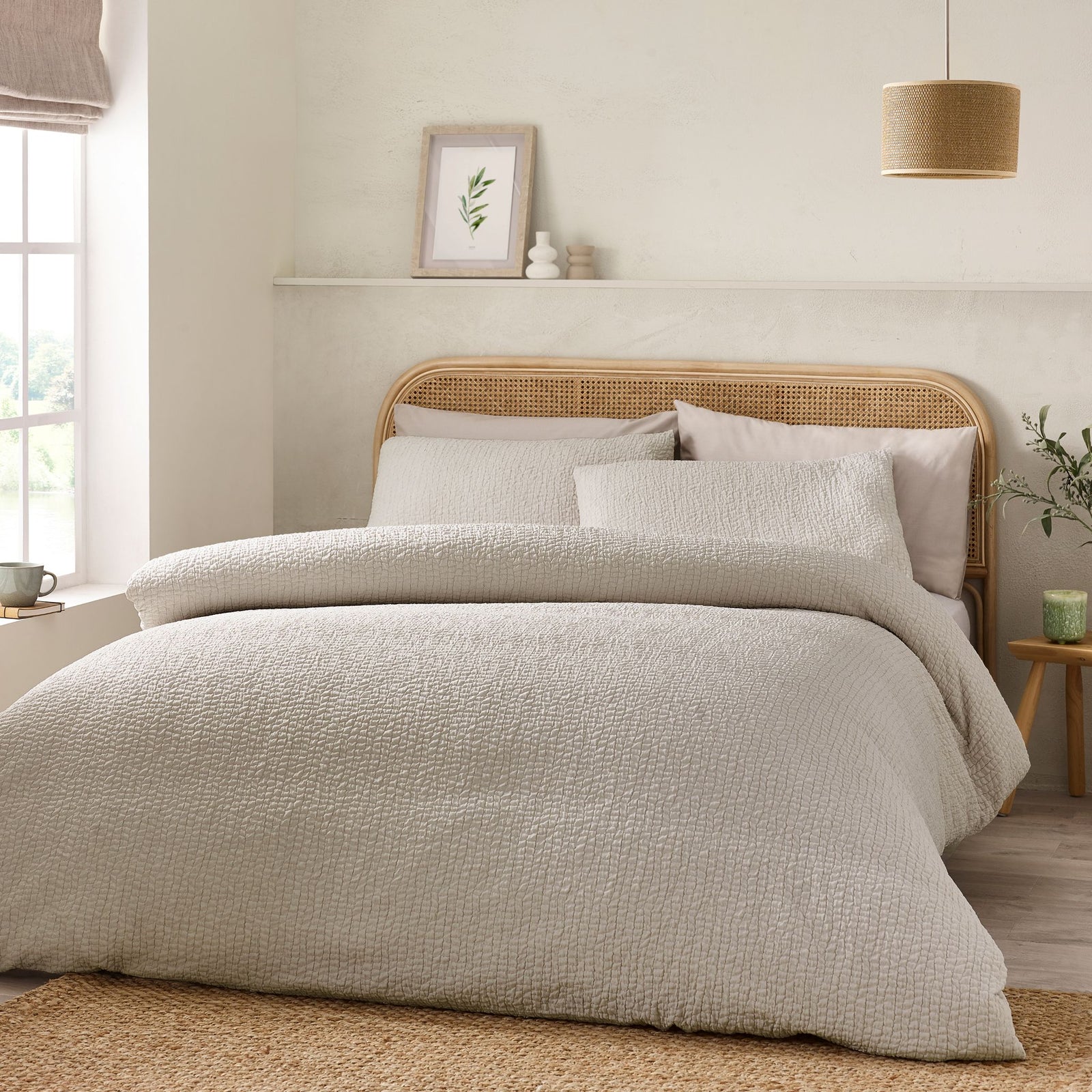 Catherine Lansfield Crinkle Seersucker Natural Duvet Set - Crinkle Seersucker Natural Duvet Set King Sterling Home 1