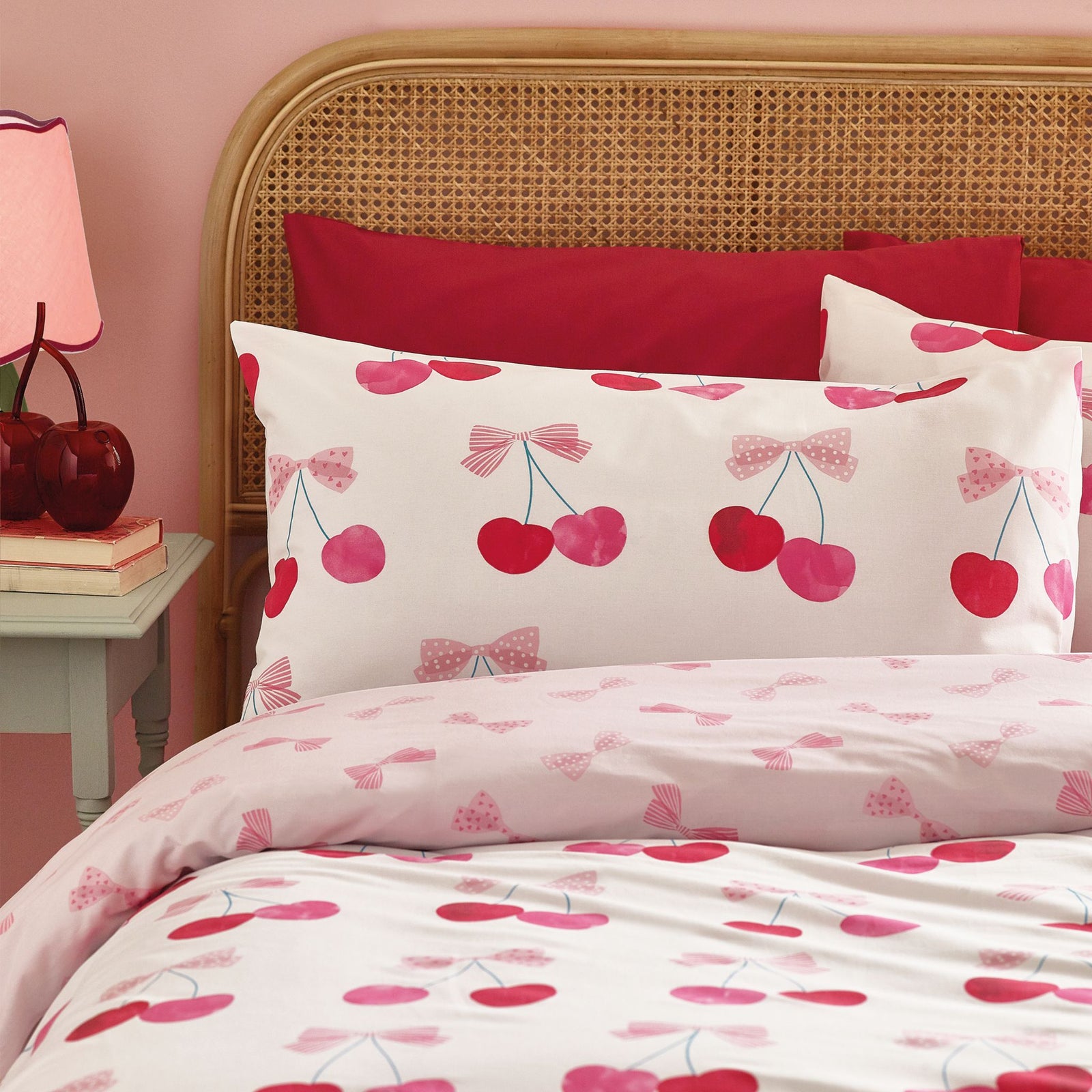 Catherine Lansfield Cherries And Bows Duvet Set Pink - Cherries And Bows Single Duvet Set Pink Sterling Home 4