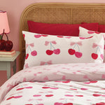 Catherine Lansfield Cherries And Bows Duvet Set Pink - Cherries And Bows Double Duvet Set Pink