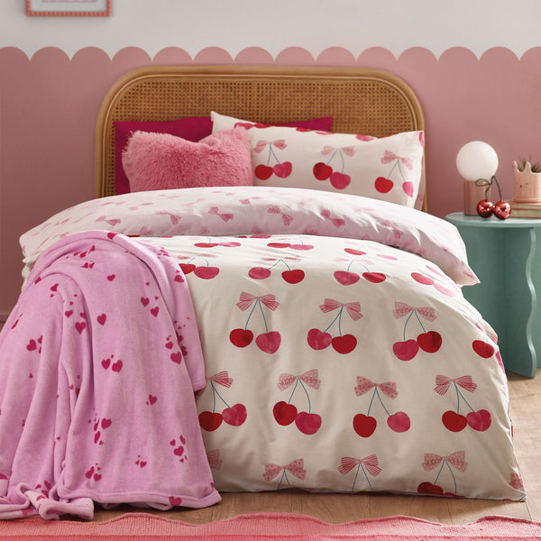 Catherine Lansfield Cherries And Bows Duvet Set Pink - DISC Cherries And Bows Double Duvet Set Pink Sterling Home 1