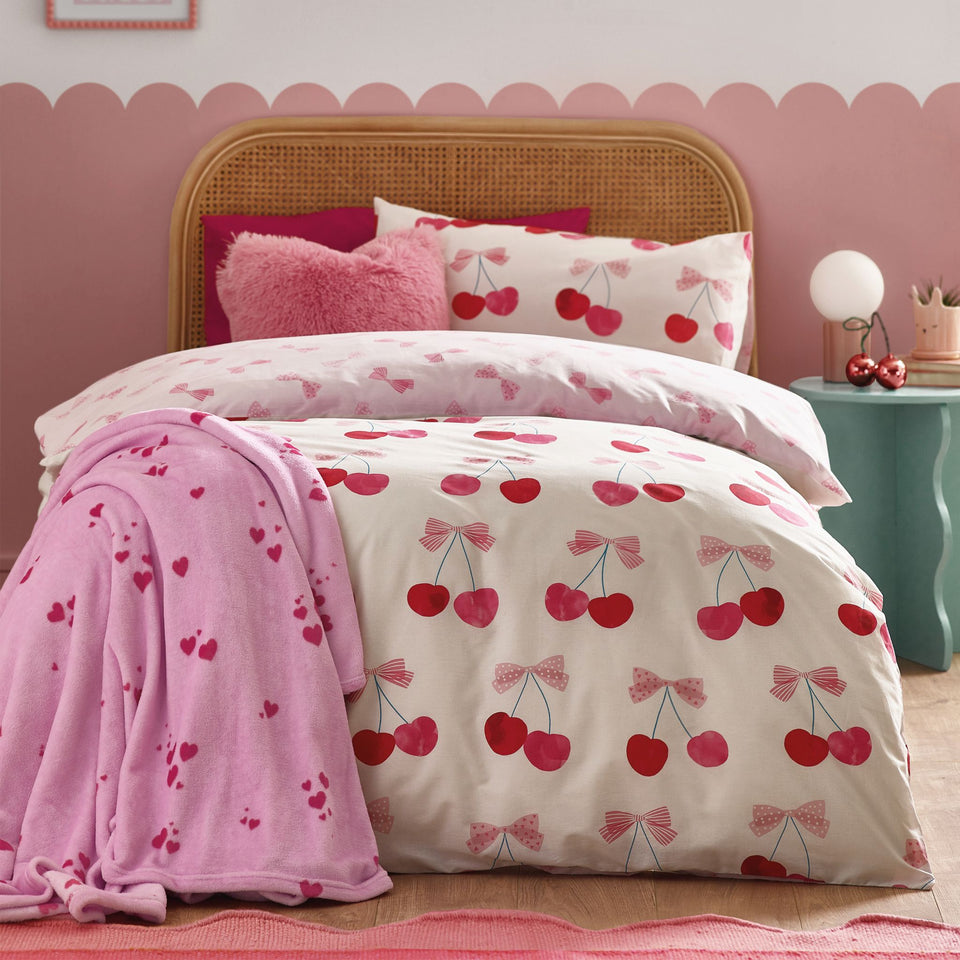 Catherine Lansfield Cherries And Bows Duvet Set Pink - DISC Cherries And Bows Double Duvet Set Pink Sterling Home 1