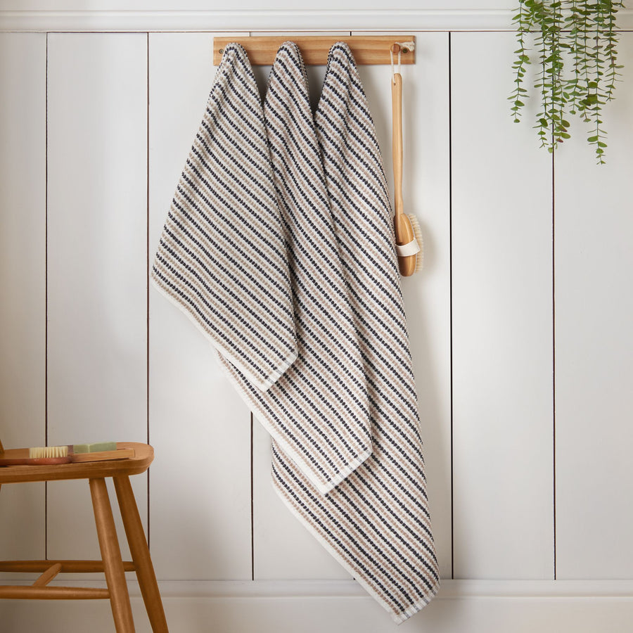 Catherine Lansfield Rice Weave Stripe Towel Grey - Rice Weave Stripe Bath Towel Grey Sterling Home 1