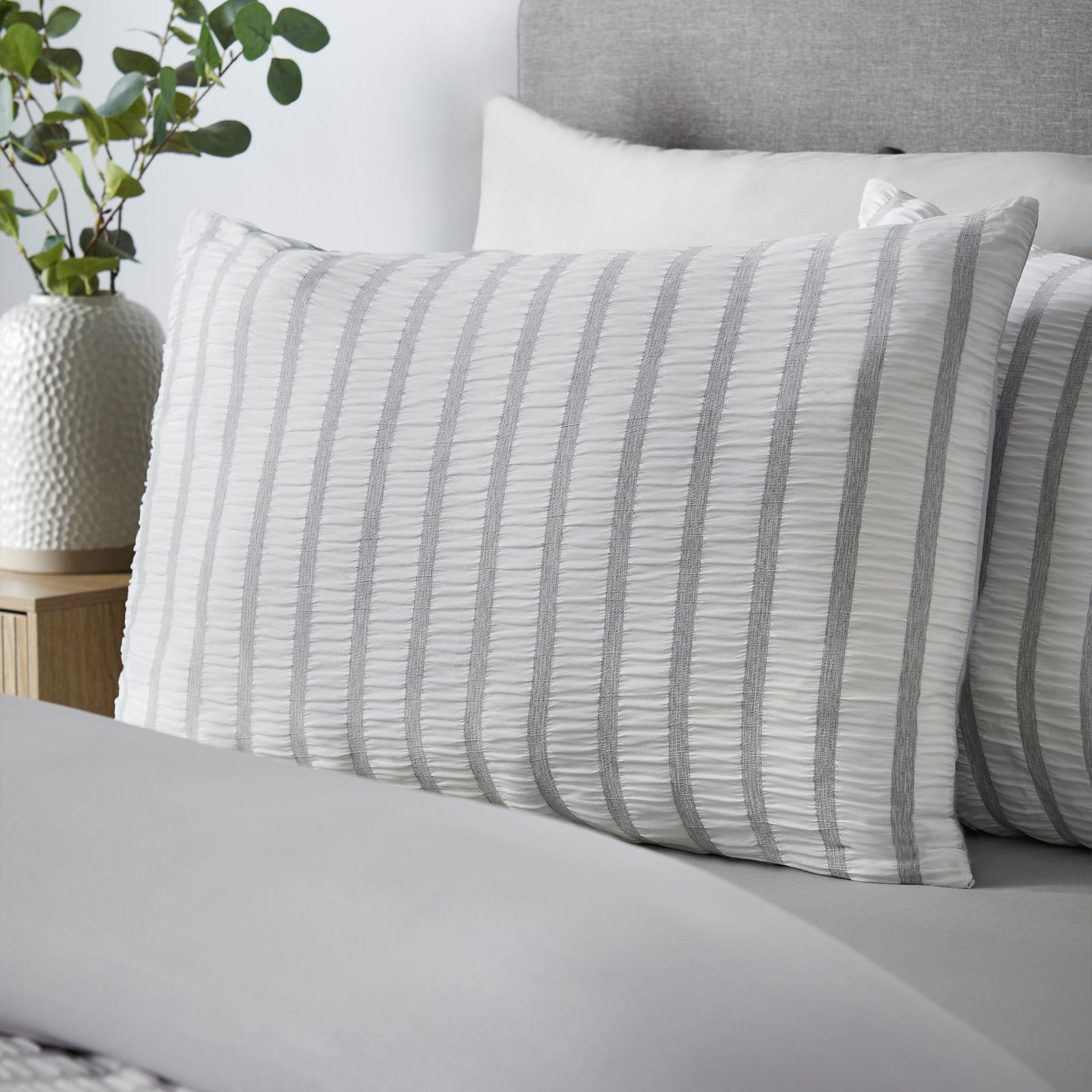 Catherine Lansfield So Soft Seersucker Grey Stripe Duvet Set - So Soft Seersucker Grey Stripe Duvet Set Double Sterling Home 2