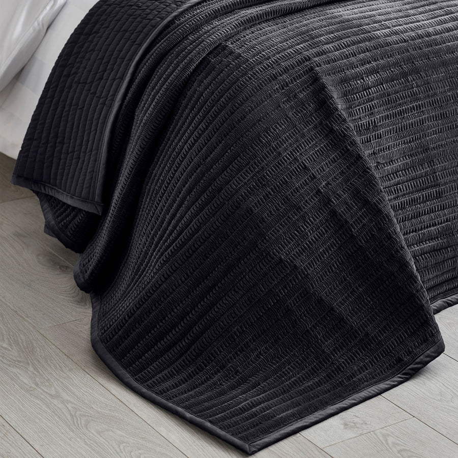 Catherine Lansfield Velvet Pinsonic Black Bedspread - Velvet Pinsonic Black Bedspread 220X220CM Sterling Home 1