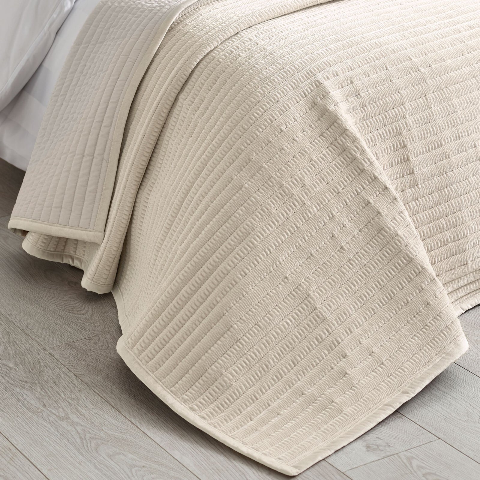 Catherine Lansfield Velvet Pinsonic Cream Bedspread - Velvet Pinsonic Natural Bedspread 220X220CM Sterling Home 1