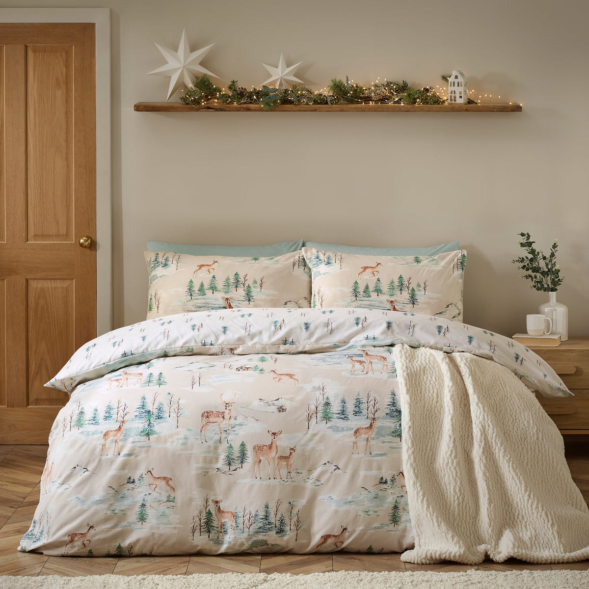 Catherine Lansfield Brushed Christmas Deer Duvet Set - Cl Brushed Christmas Deer Duvet Set King Sterling Home 1