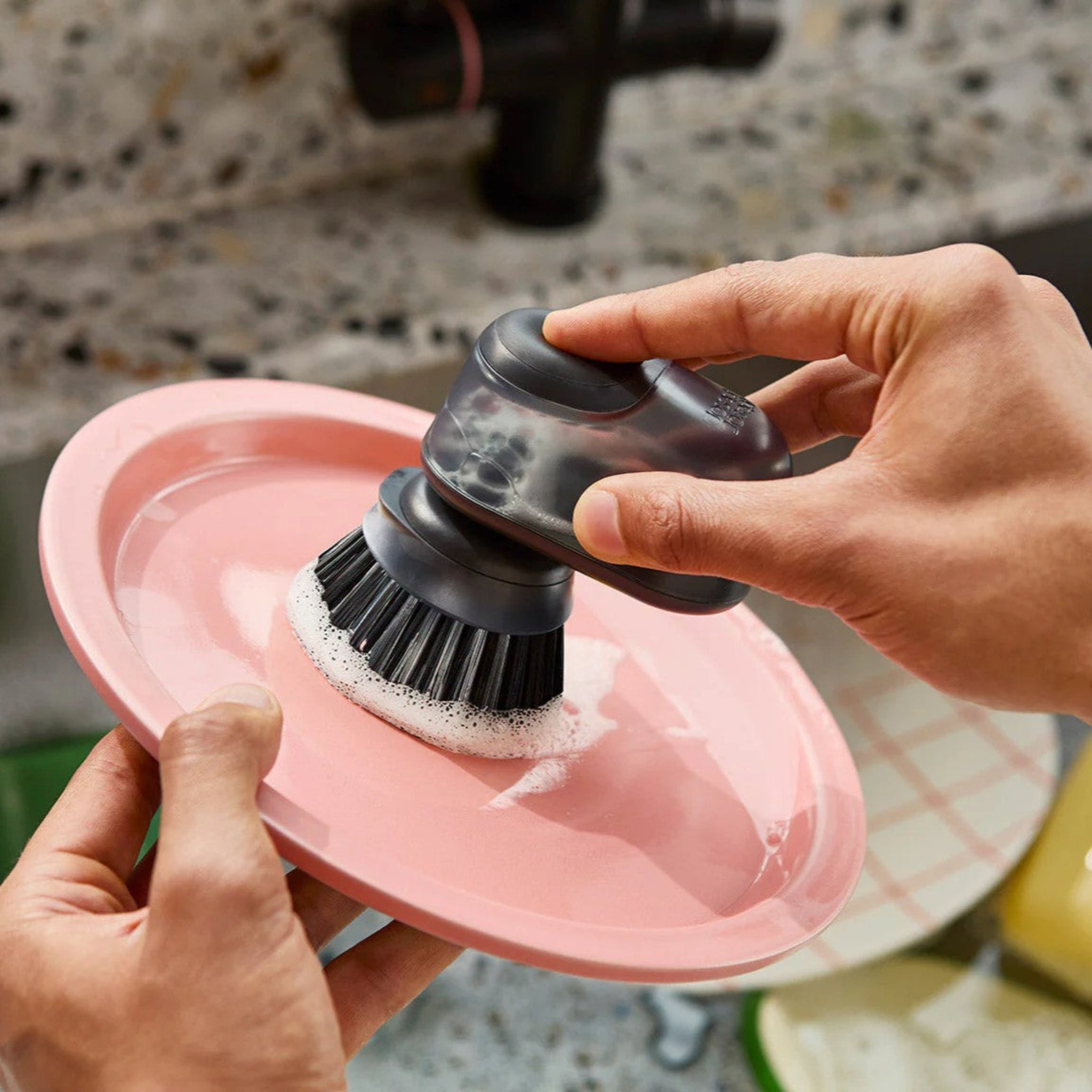 Joseph Joseph Grey Soap Dispensing Washing Up Brush With Stand - Soap Dispensing Palm Brush w/Dock Sterling Home 1