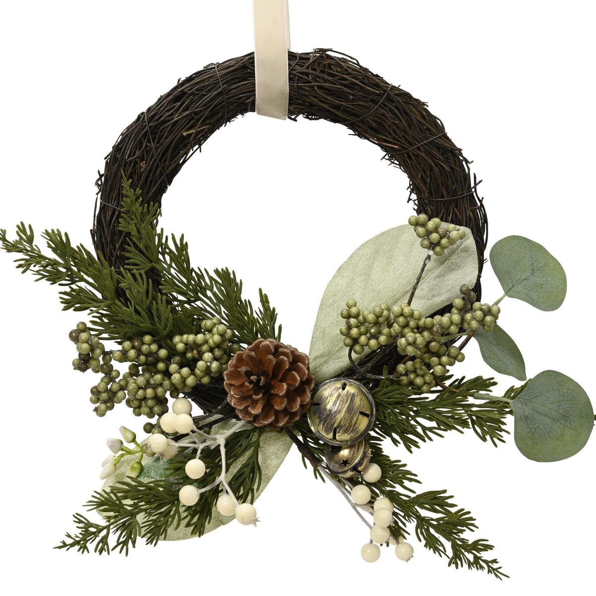 Wreath With White Berry And Pinecone 10CM - Wreath With White Berry And Pinecone 10CM Sterling Home 1