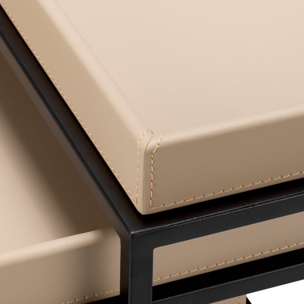 Eichholtz Leonard Set Of 3 Side Tables Matte Black Finish Light Brown Faux Leather - Side Tables Set of 3 Matte Black Finish Light Brown Faux Leather Side Tables Sterling Home 6