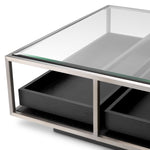 Eichholtz Roxton Coffee Table Brushed Steel Finish Clear Glass Black Veneer - Coffee Table Brushed Steel Finish Clear Glass Black Veneer Side Tables Sterling Home 6