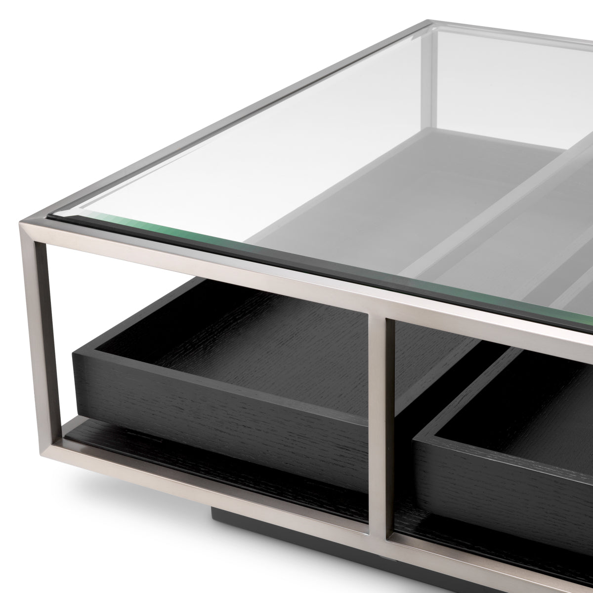 Eichholtz Roxton Coffee Table Brushed Steel Finish Clear Glass Black Veneer - Coffee Table Brushed Steel Finish Clear Glass Black Veneer Side Tables Sterling Home 6