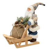 Blue Santa With Snowflake Hat On Sleigh 32CM