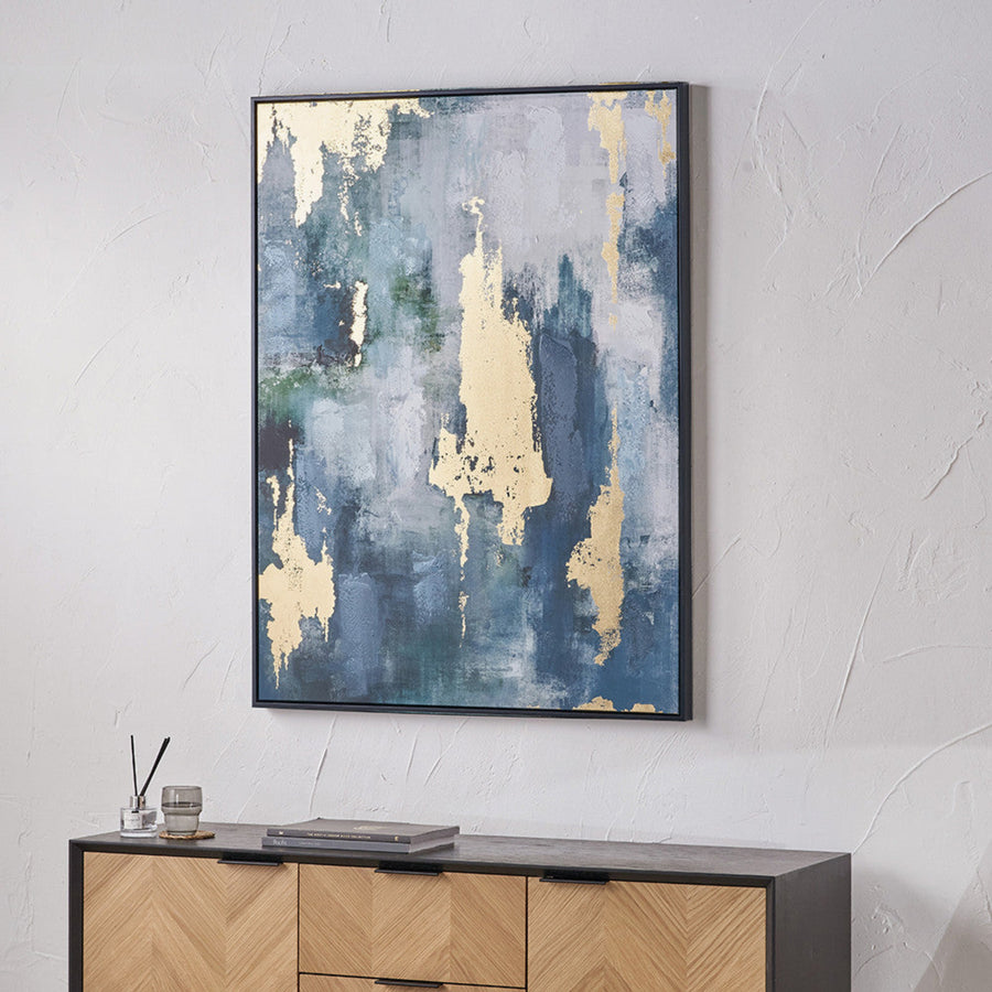 Gold & Blue Tone Abstract Canvas 90x120Cm - Gold & Blue Tone Abstract Canvas 90x120Cm Sterling Home 1