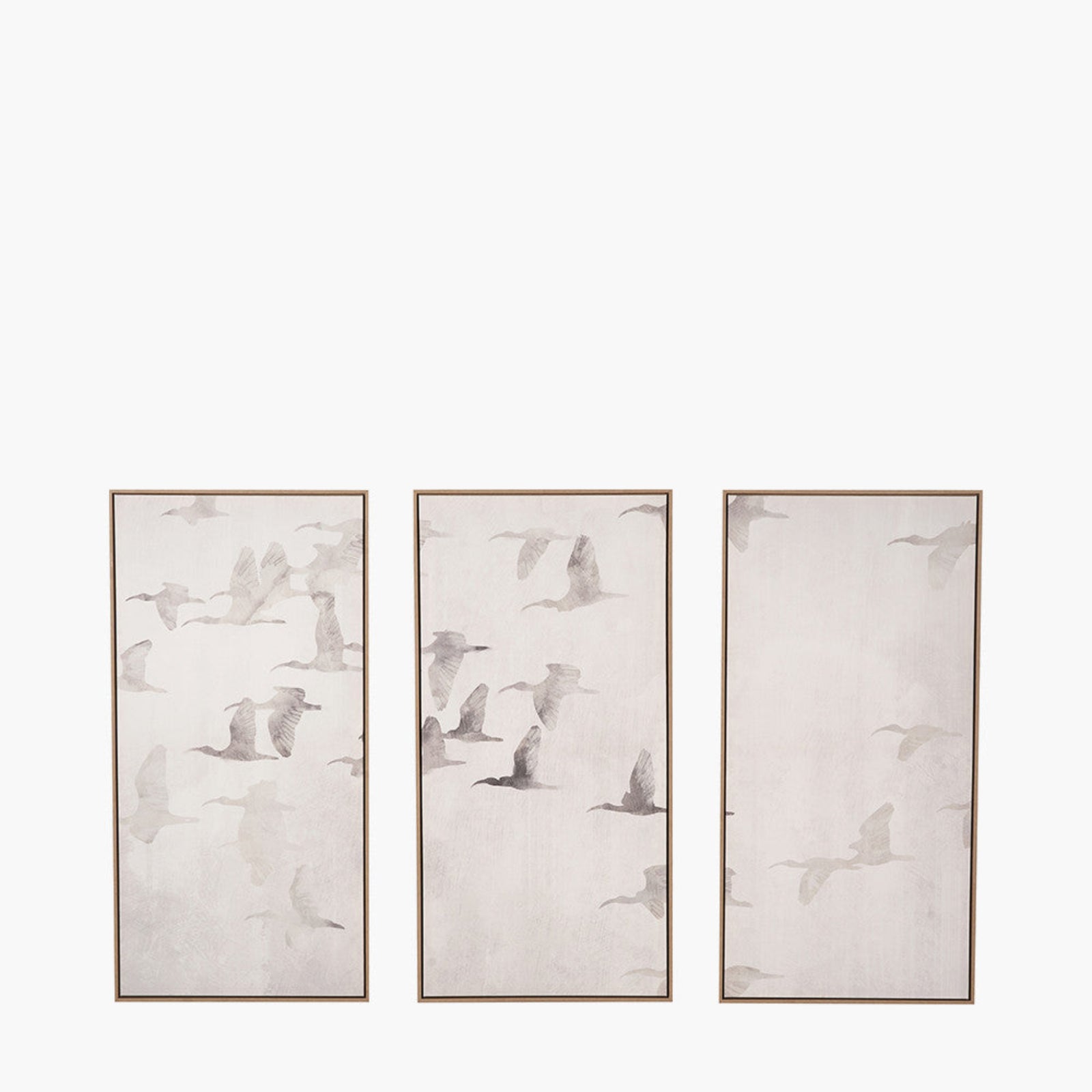 Set Of 3 Natural and White Birds Canvases - S/3 Natural and White Birds Canvases 60x120CM Sterling Home 2