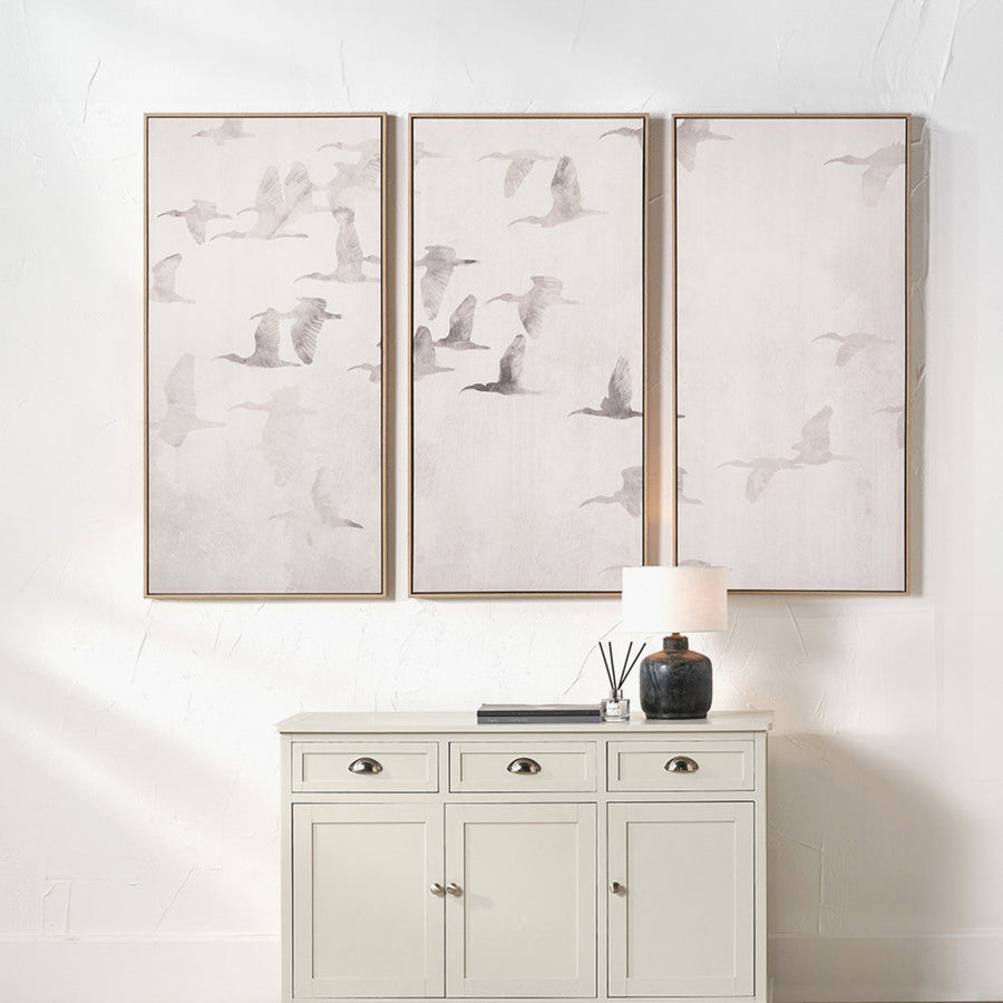 S/3 Natural and White Birds Canvases 60x120Cm - S/3 Natural and White Birds Canvases 60x120Cm Sterling Home 1