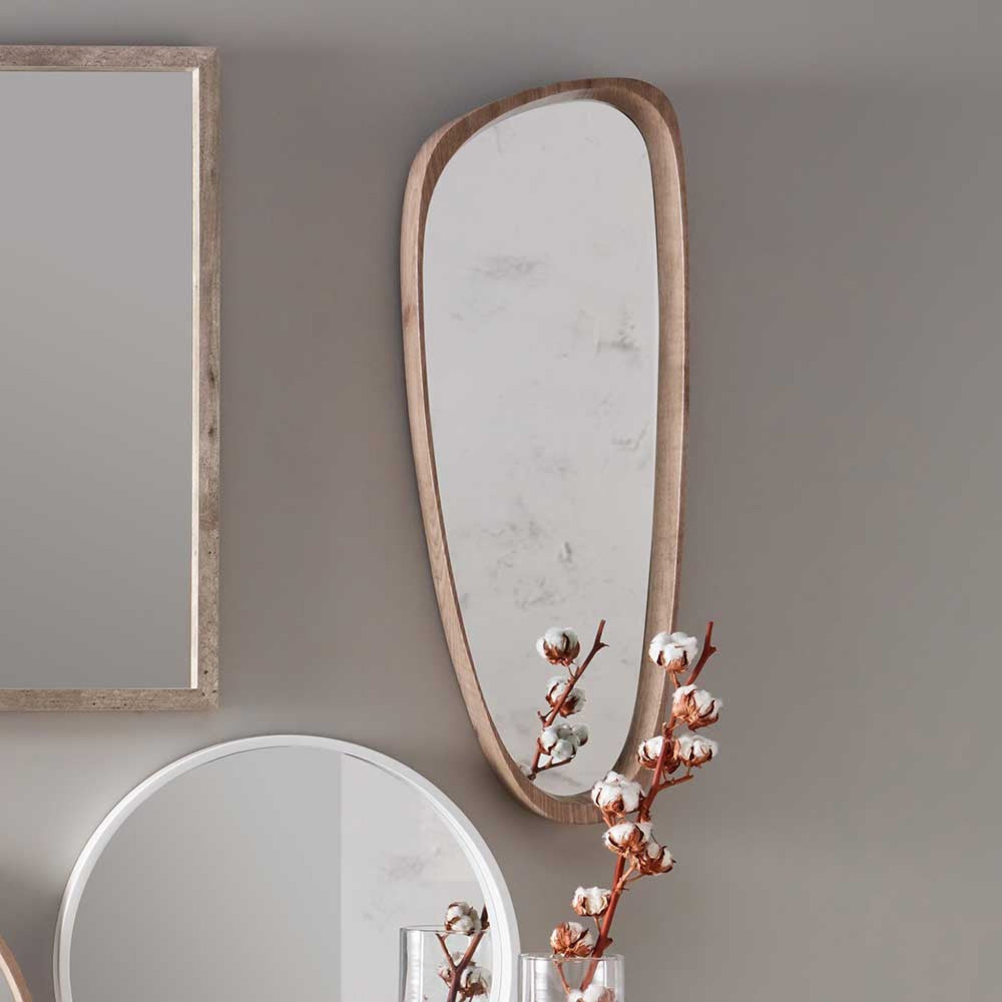 Natural Wood Teardrop Shaped Wall Mirror 33x90Cm - Natural Wood Teardrop Shaped Wall Mirror 33x90Cm Sterling Home 1