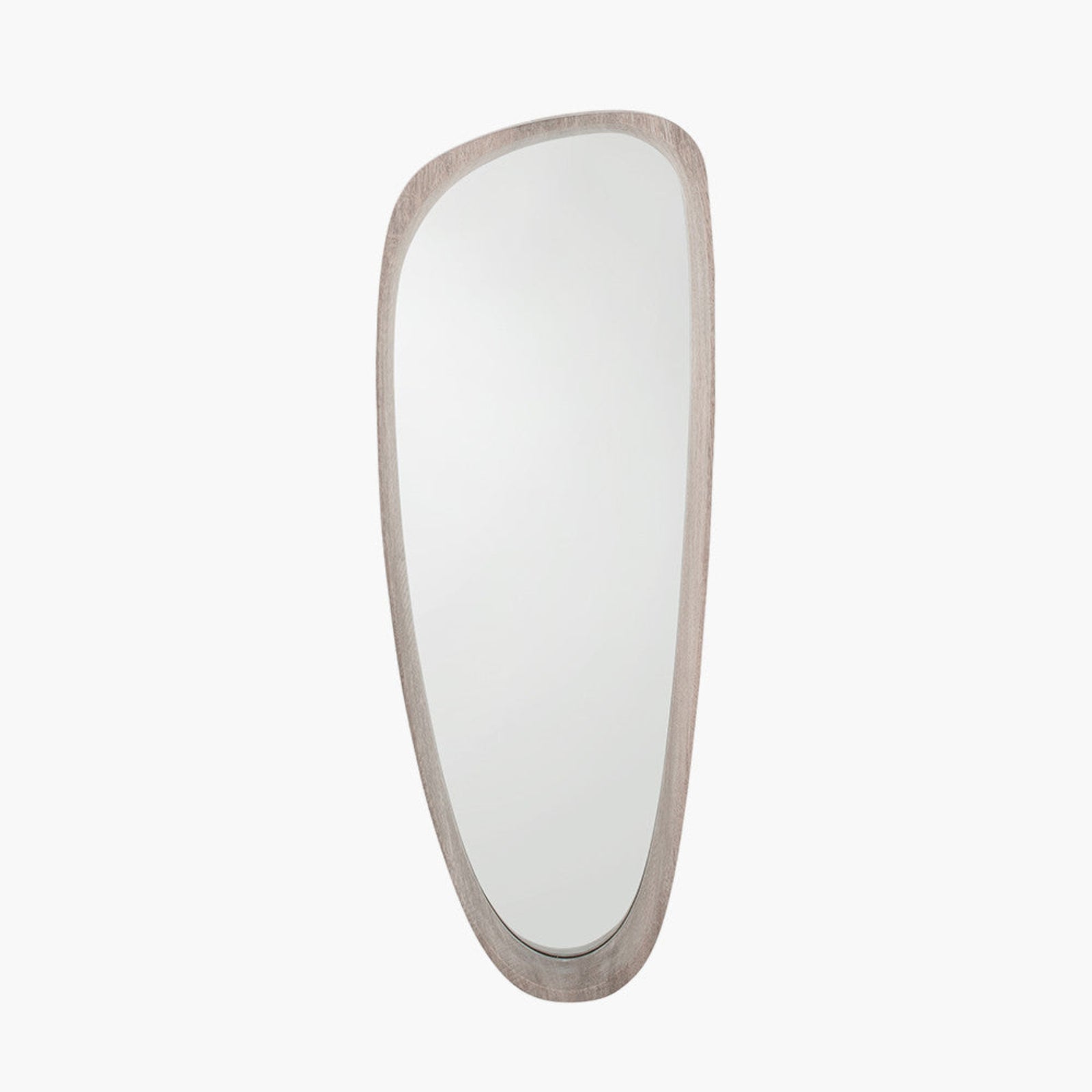 Grey Oak Wood Teardrop Shaped Wall Mirror - DISC Grey Oak Wood Teardrop Shaped Wall Mirror 33x90CM Sterling Home 1