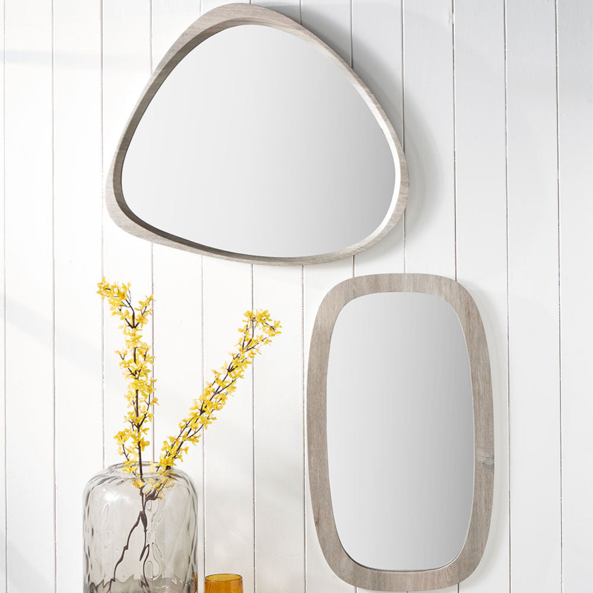 Grey Oak Wood Curved Wall Mirror 67x58Cm - Grey Oak Wood Curved Wall Mirror 67x58Cm Sterling Home 1