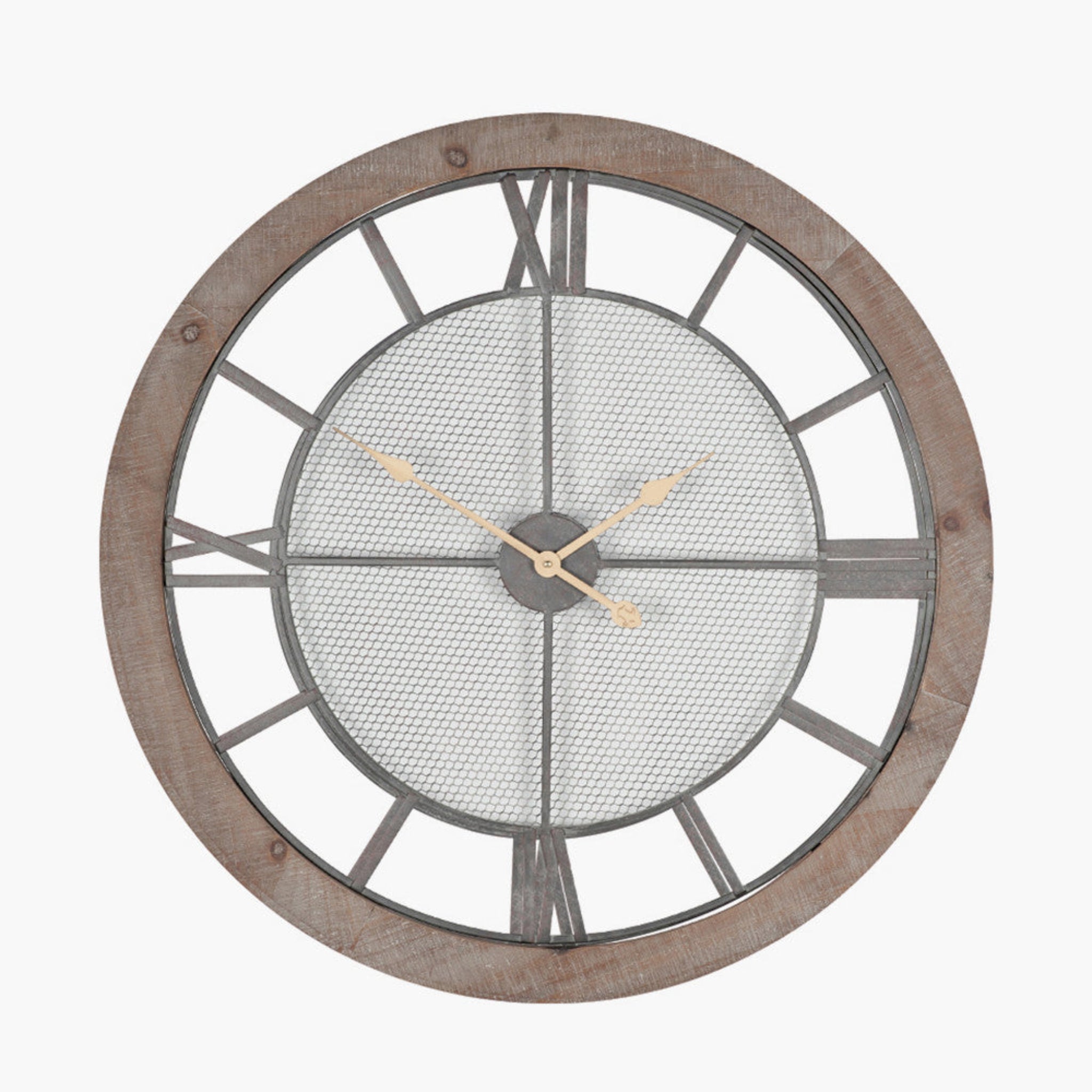 Natural Wood Black Mesh Round Wall Clock 80Cm Sterling Home 1
