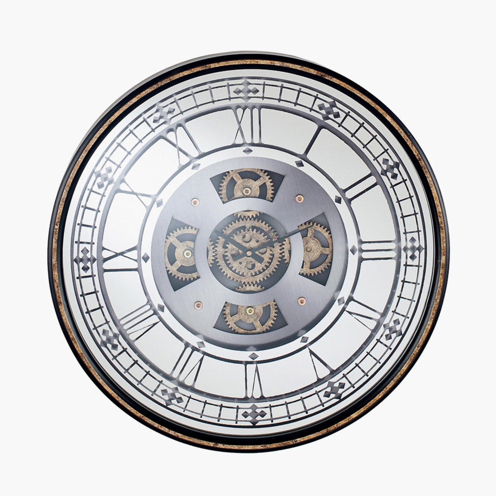 Antique Gold Wood Mirror Working Cog Round Wall Clock Sterling Home 2