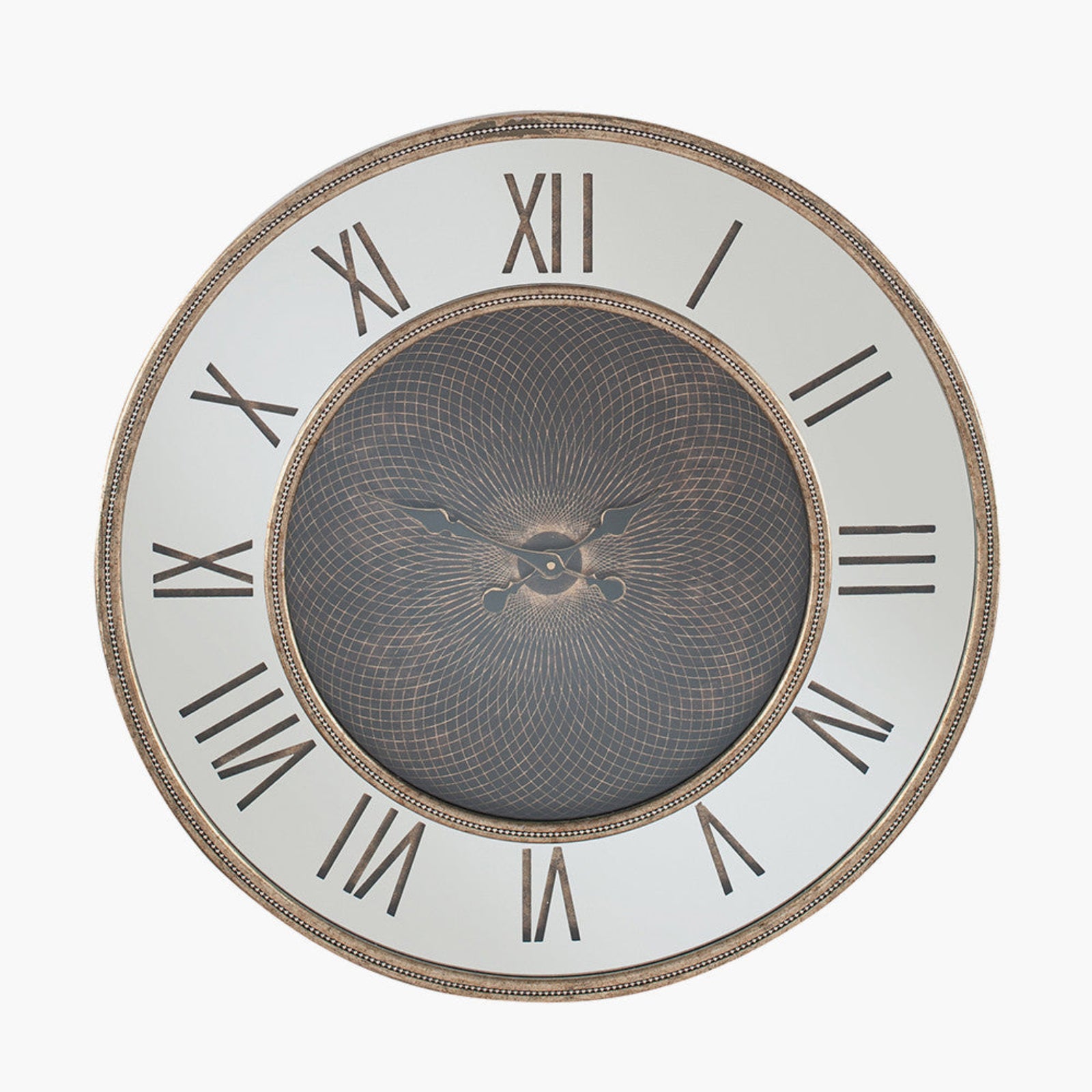 Antique Gold Wood and Geo Print Mirror Wall Clock Sterling Home 2