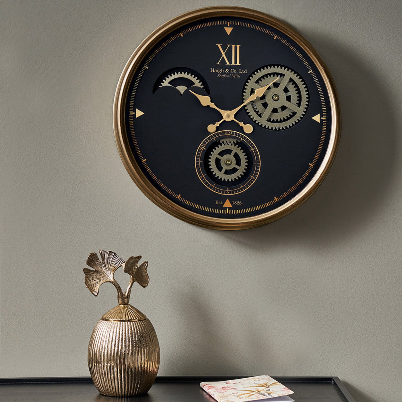 Black and Champagne Metal Cogs Wall Clock Sterling Home 2