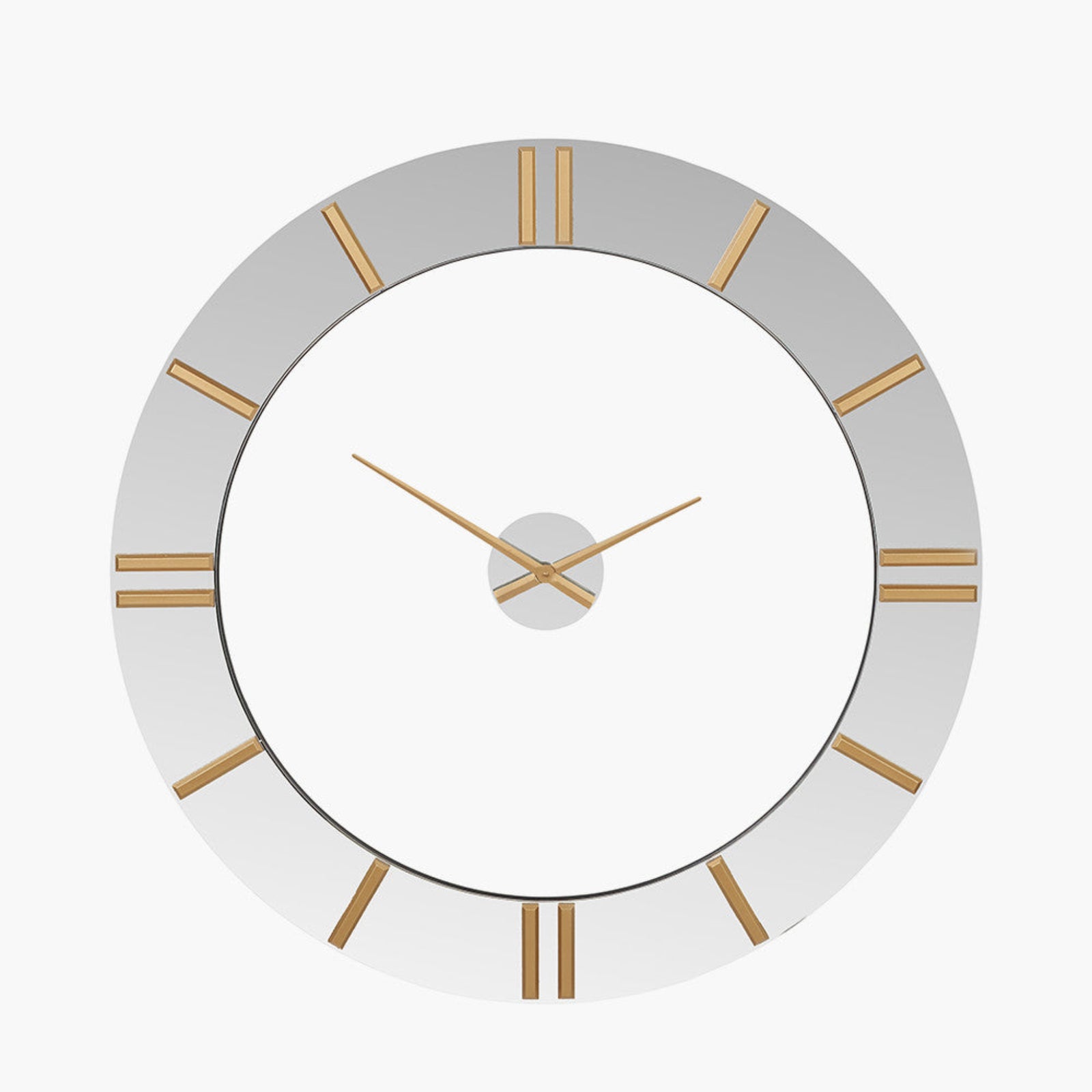 Mirror And Gold 2 Piece Open Wall Clock - Mirror and Gold 2 Piece Open Wall Clock 120CM Sterling Home 2