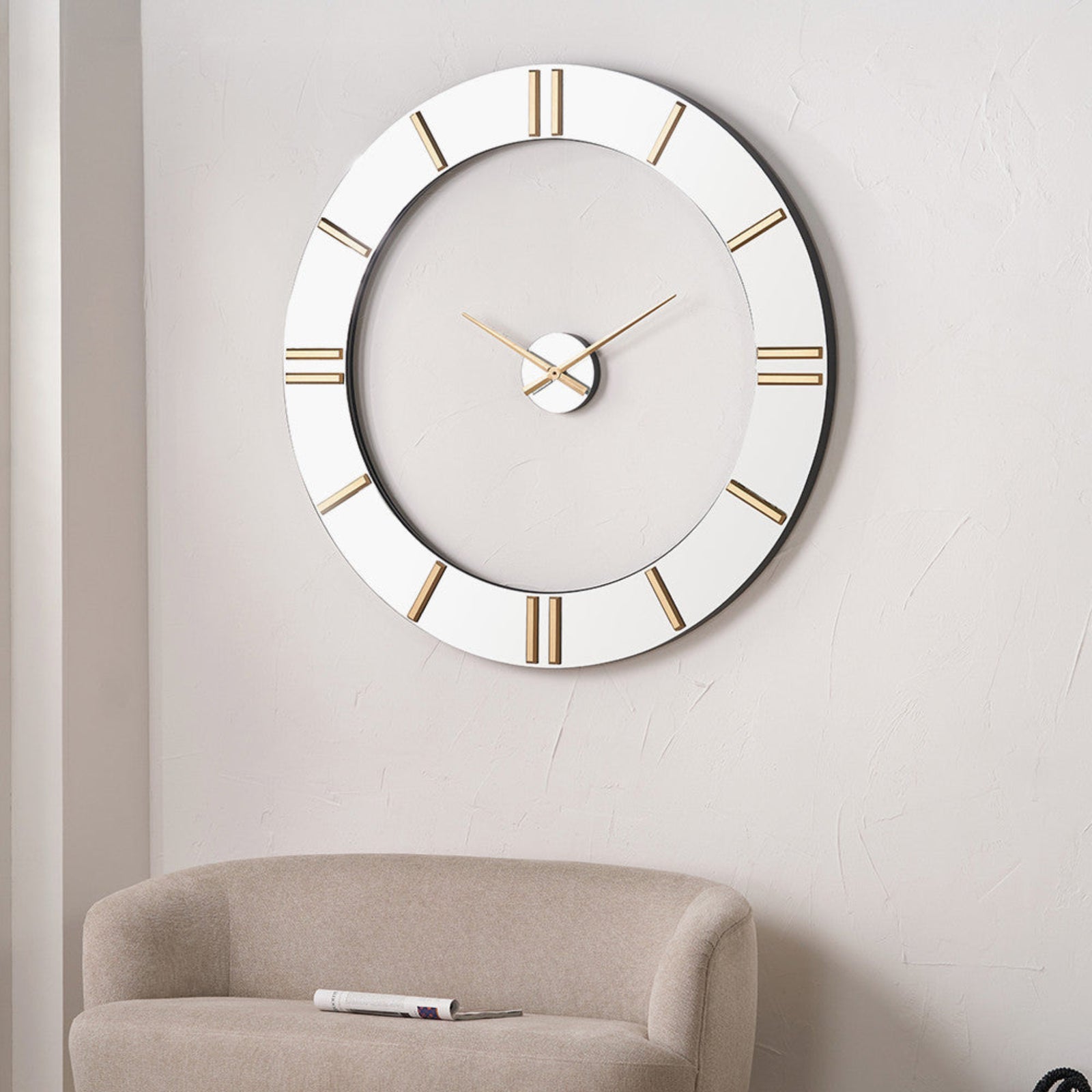 Mirror And Gold 2 Piece Open Wall Clock - Mirror and Gold 2 Piece Open Wall Clock 120CM Sterling Home 1