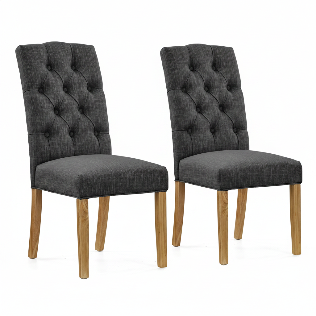 Navarre Pair of Charcoal Buttonback Dining Chairs - Button Back Dining Chair - Pair Charcoal Sterling Home 1
