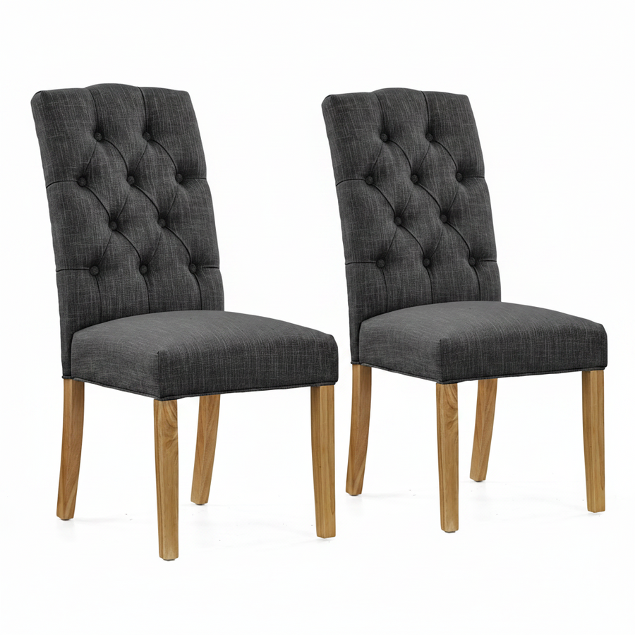 Navarre Pair of Charcoal Buttonback Dining Chairs - Button Back Dining Chair - Pair Charcoal Sterling Home 1