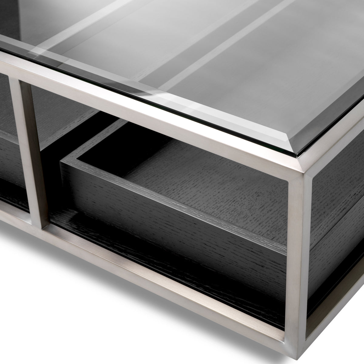 Eichholtz Roxton Coffee Table Brushed Steel Finish Clear Glass Black Veneer - Coffee Table Brushed Steel Finish Clear Glass Black Veneer Side Tables Sterling Home 7