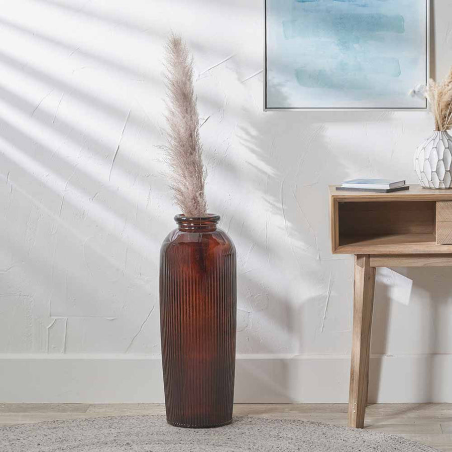 Pecan Brown Recycled Glass Ribbed Vase Tall 72Cm - Pecan Brown Recycled Glass Ribbed Vase Tall 72Cm Sterling Home 1
