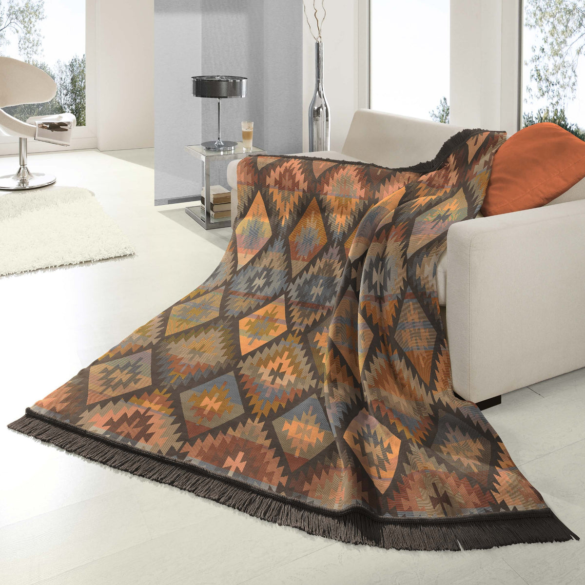 Ikat Diamond Orange Throw - Ikat Diamond Orange 140x180CM Sterling Home 1