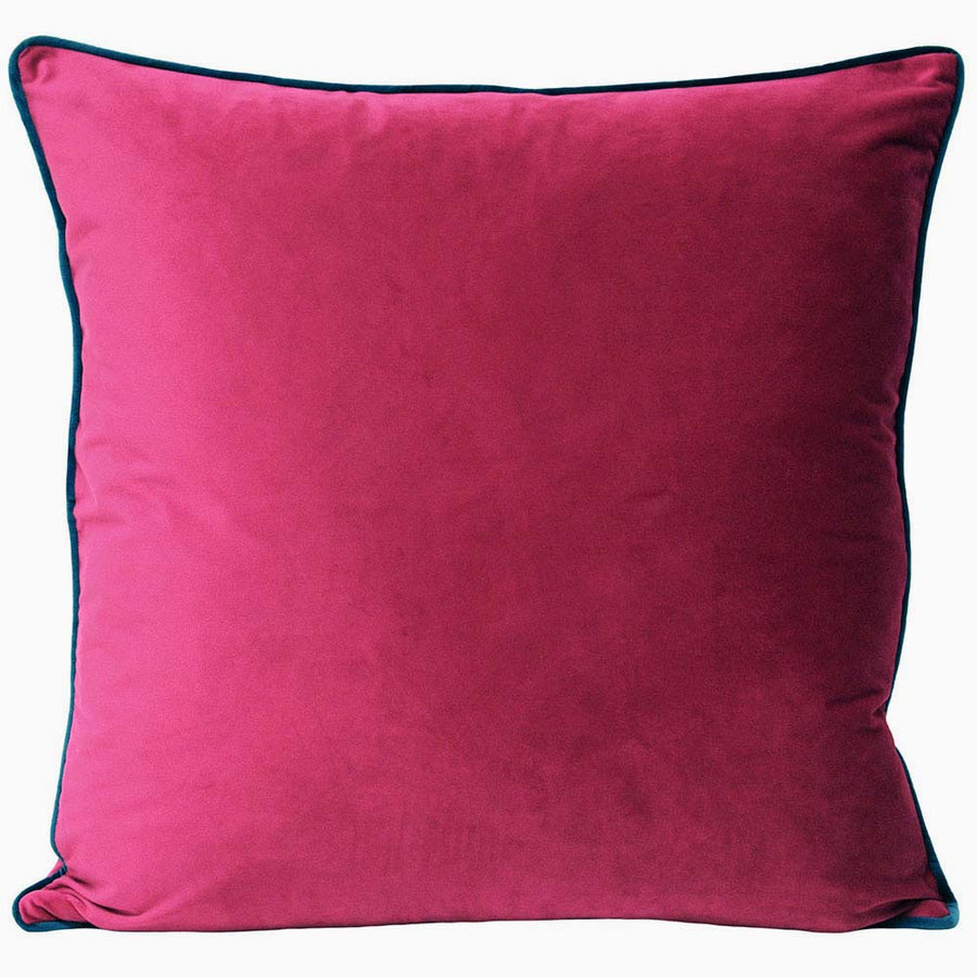Meridian Velvet Pink And Teal Square Cushion - DISC Meridian Cushion Raspberry & Teal Accessories Sterling Home 1