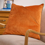 Meridian Velvet Orange And Brown Square Cushion - DISC Meridian Poly Filled 55X55 Cushion Pumpkin/Mocha Accessories Sterling Home 1