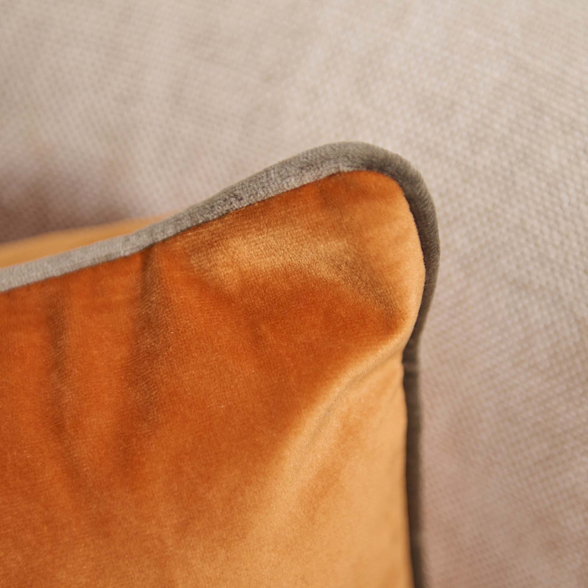 Meridian Velvet Orange And Brown Square Cushion - DISC Meridian Poly Filled 55X55 Cushion Pumpkin/Mocha Accessories Sterling Home 4