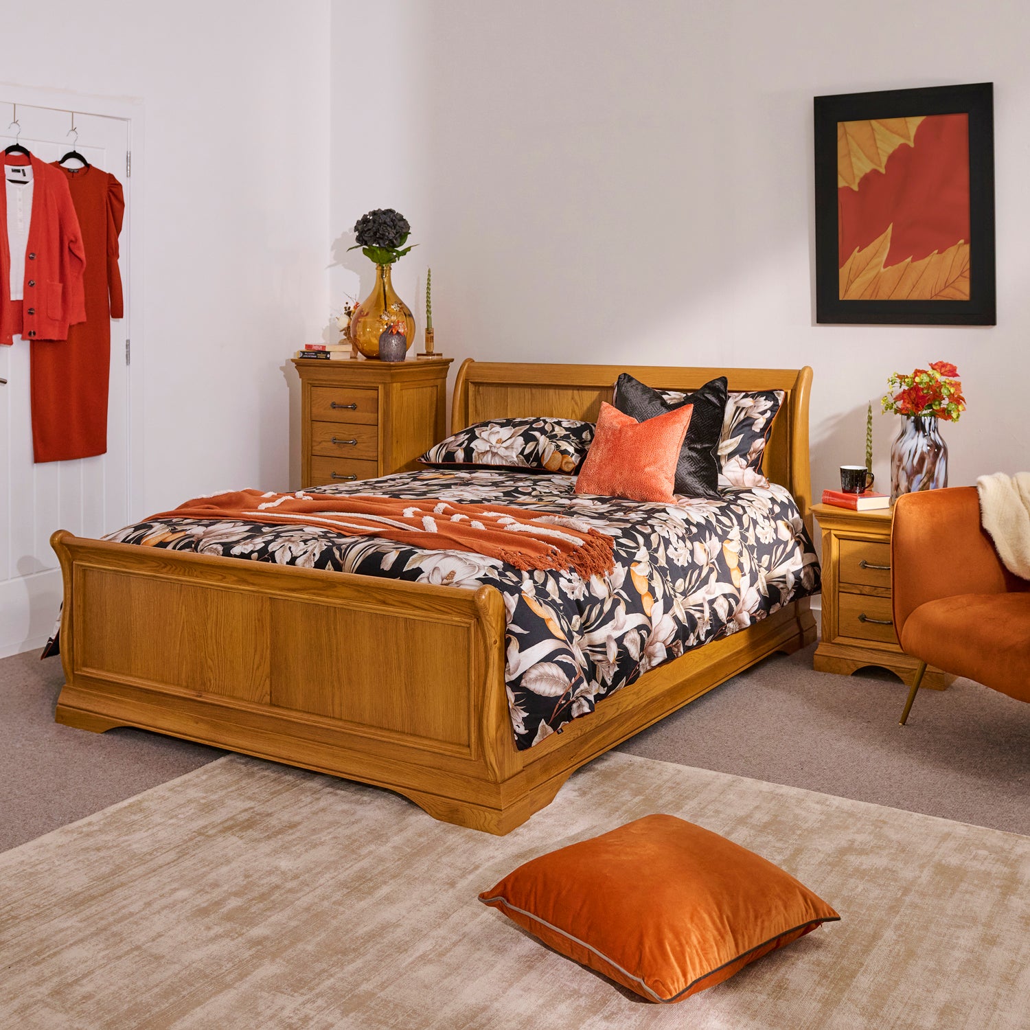 Meridian Velvet Orange And Brown Square Cushion - DISC Meridian Poly Filled 55X55 Cushion Pumpkin/Mocha Accessories Sterling Home 5