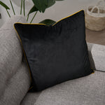 Meridian Velvet Black And Gold Square Cushion - DISC Meridian Velvet Piped Cushion 55X55 Blk/Gld Accessories Sterling Home 1