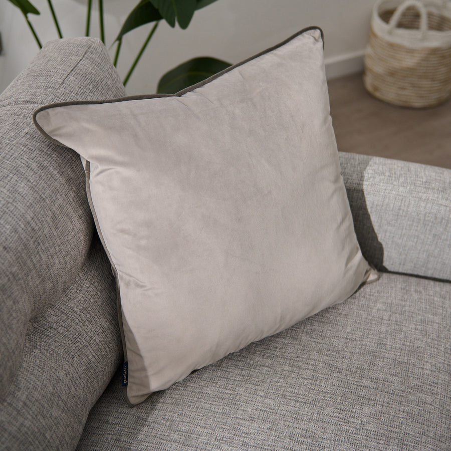 Meridian Velvet Grey And Black Square Cushion - DISC Meridian Velvet Piped Cushion 55X55 Dove/Char Accessories Sterling Home 1