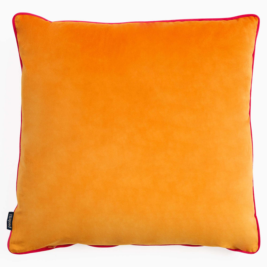 Meridian Velvet Orange And Pink Square Cushion - DISC Meridian Velvet Piped 55cmx55cm Cushion Clemtn/HotPink Accessories Sterling Home 2