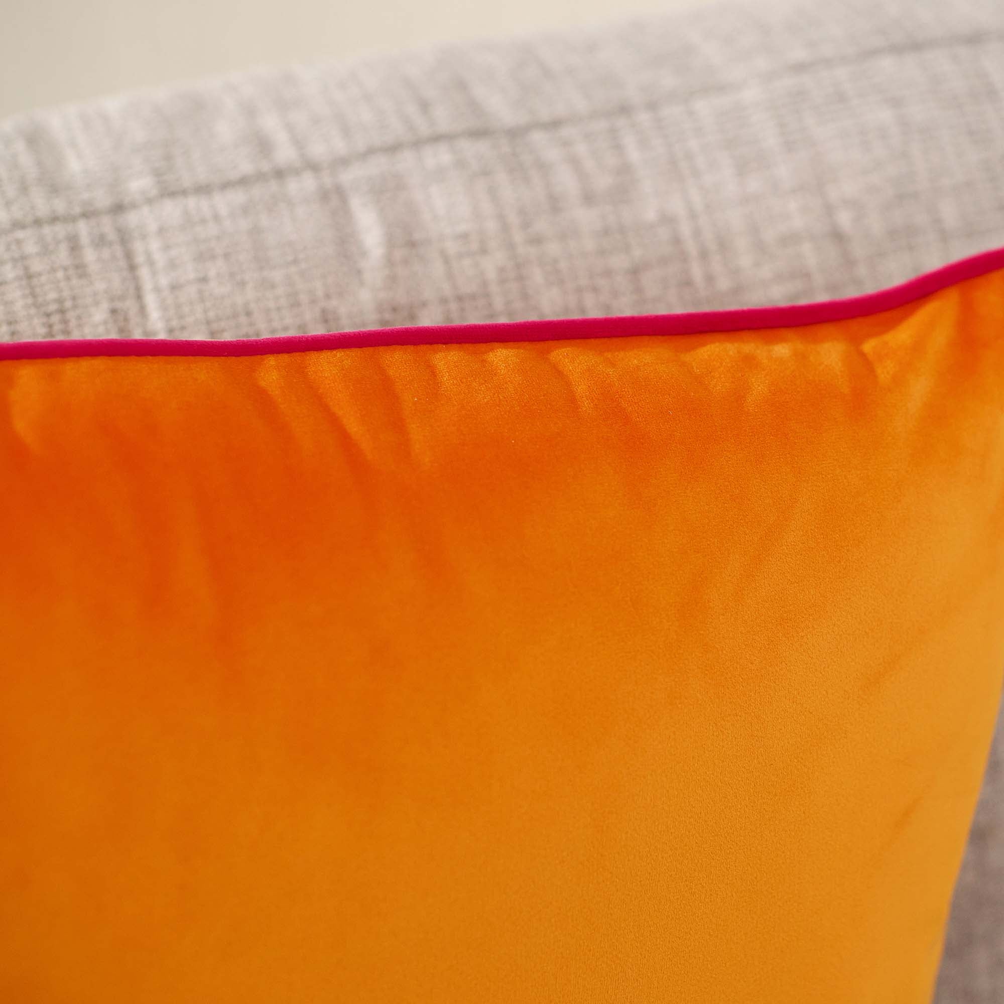 Meridian Velvet Orange And Pink Square Cushion - DISC Meridian Velvet Piped 55cmx55cm Cushion Clemtn/HotPink Accessories Sterling Home 4