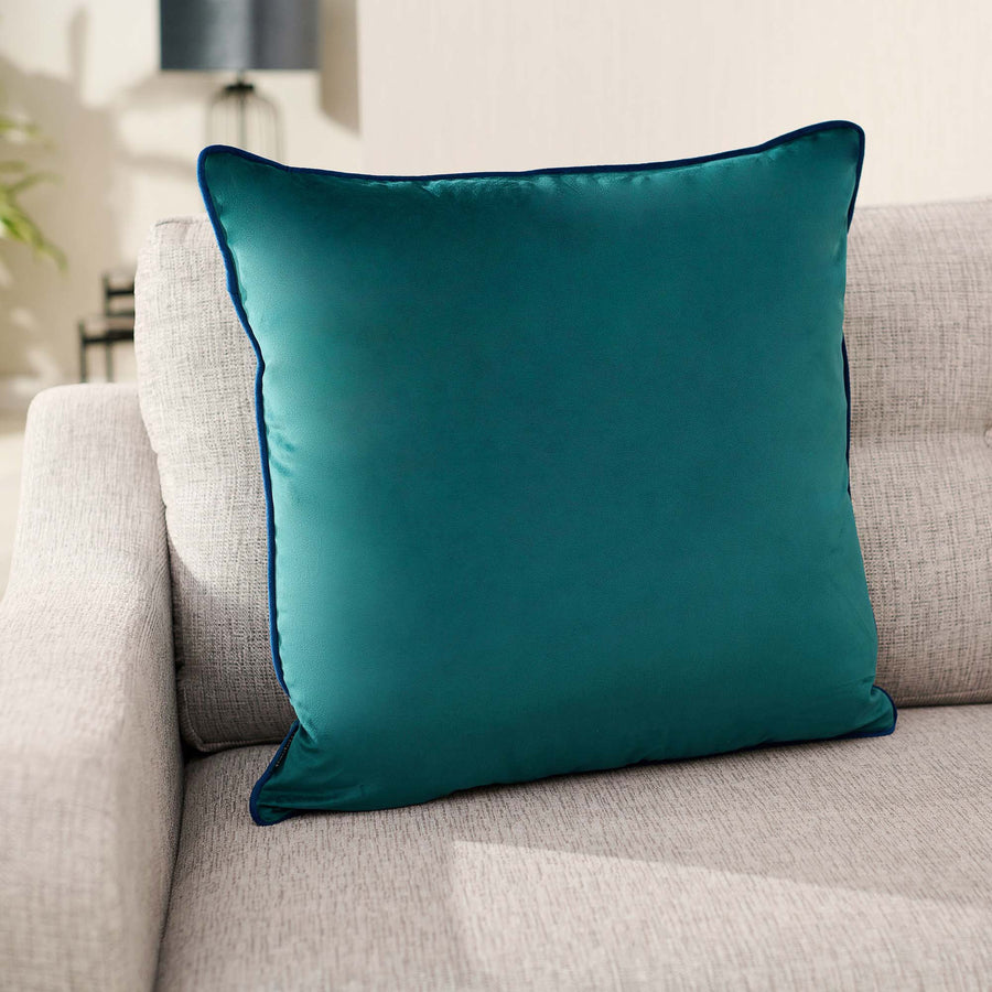 Meridian Velvet Teal And Dark Blue Square Cushion - DISC Meridian Velvet Piped 55CM x55CM Cushion Teal/Navy Accessories Sterling Home 1