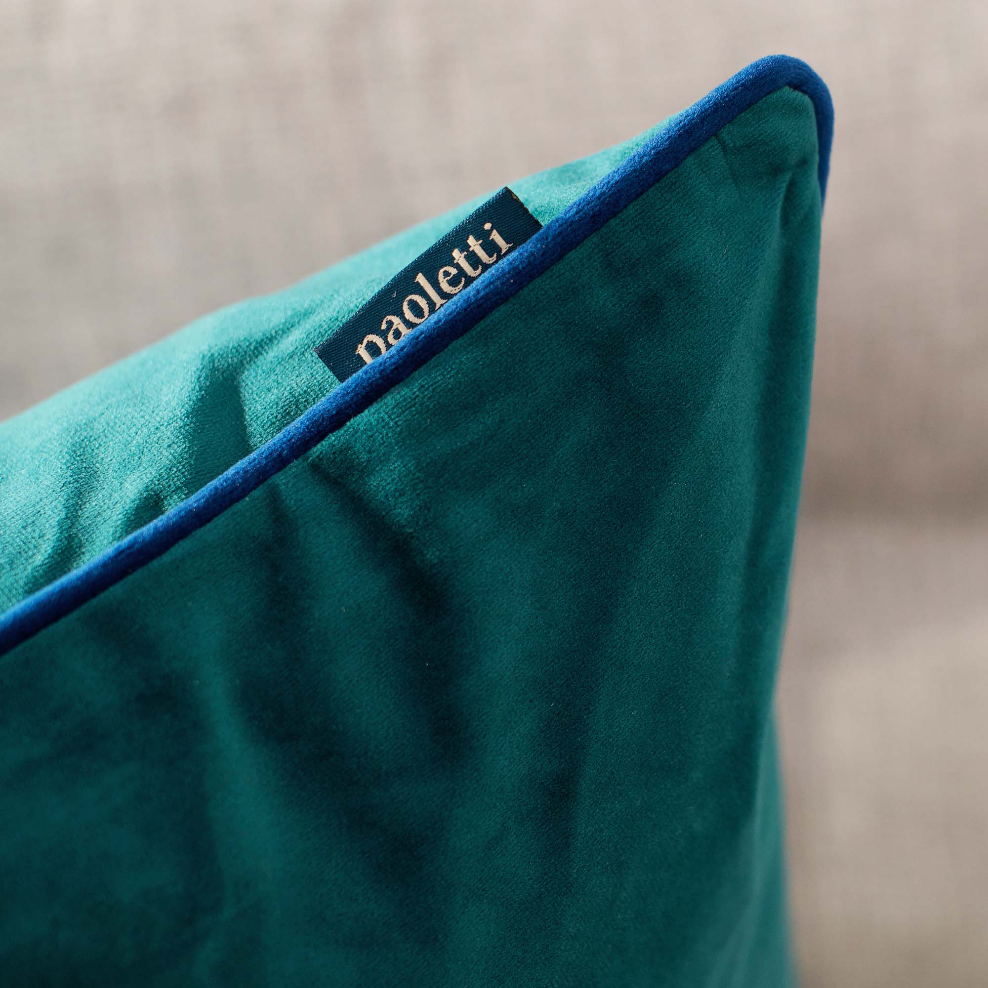 Meridian Velvet Teal And Dark Blue Square Cushion - DISC Meridian Velvet Piped 55CM x55CM Cushion Teal/Navy Accessories Sterling Home 4