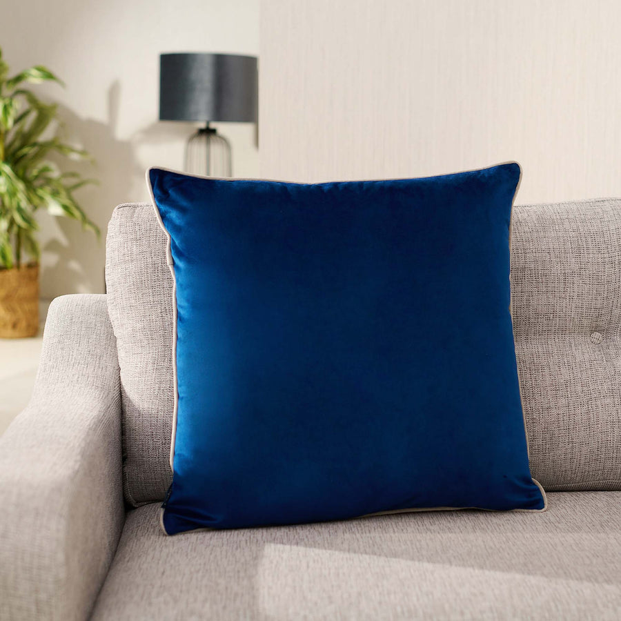Meridian Velvet Blue And Silver Square Cushion - DISC Meridian Velvet Piped 55cmx55cm Cushion Nvy/Slv Accessories Sterling Home 1