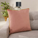 Meridian Velvet Pink And Gold Square Cushion - DISC Meridian Velvet Piped 55CM x55CM Cushion Blsh/Gold Accessories Sterling Home 1