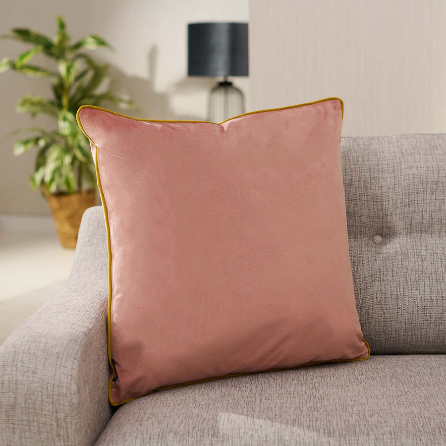 Meridian Velvet Pink And Gold Square Cushion - DISC Meridian Velvet Piped 55CM x55CM Cushion Blsh/Gold Accessories Sterling Home 1