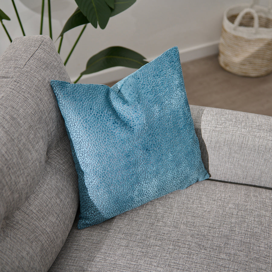 Bingham Velvet Blue Square Cushion - DISC Cut Velvet Bingham Dots Cushion 43X43 Blue Accessories Sterling Home 1